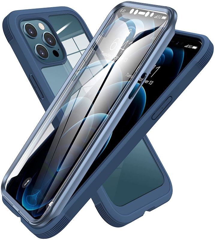 Photo 1 of Diaclara Designed for iPhone 12 Pro Max Case, Full Body Rugged Case with Built-in Touch Sensitive Anti-Scratch Screen Protector, Soft TPU Bumper Case for iPhone 12 Pro Max 6.7" (Dark Blue and Clear)