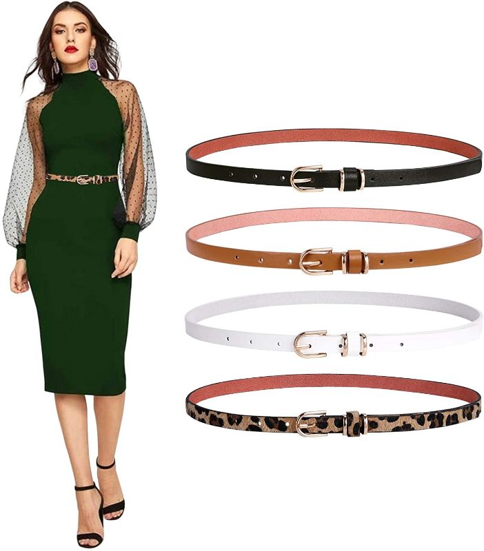 Photo 1 of Set of 4 Womens Thin Belts SANSTHS Skinny Leather Belt with Gold Alloy Buckle