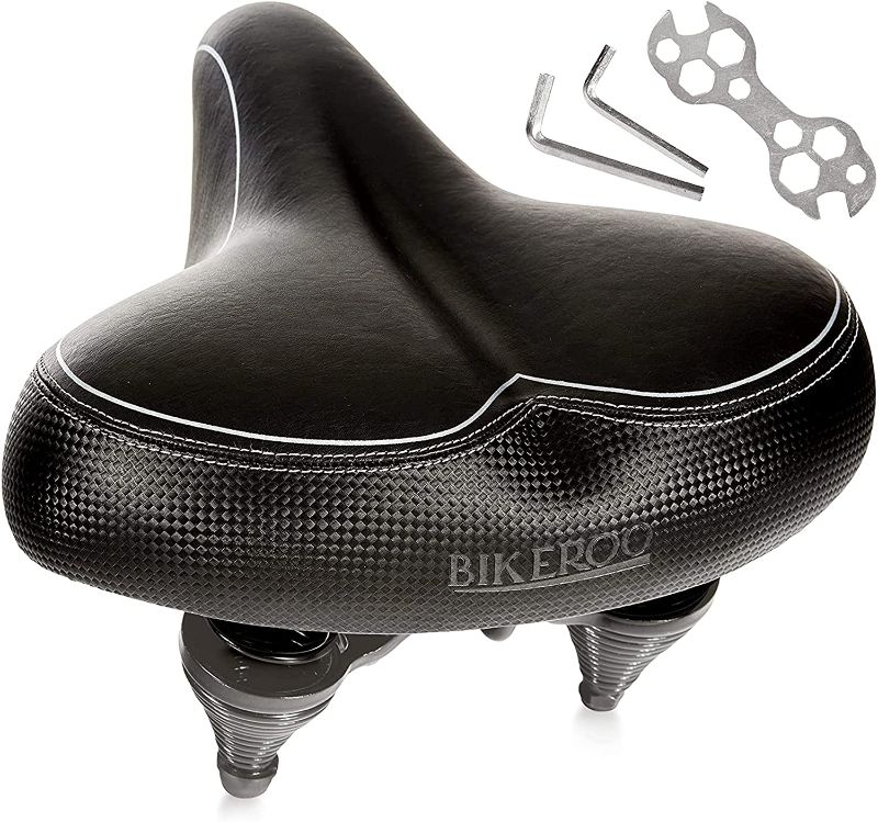 Photo 1 of Bikeroo Oversized Bike Seat - Compatible with Peloton, Exercise or Road Bikes - Bicycle Saddle Replacement with Wide Cushion for Men & Womens Comfort