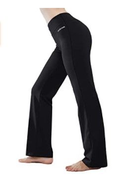 Photo 1 of HISKYWIN Inner Pocket Yoga Pants 4 Way Stretch Tummy Control Workout Running Pants, Long Bootleg Flare Pants Size XL