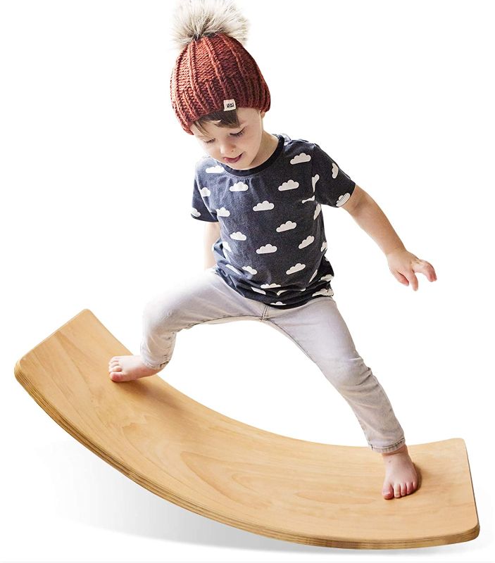 Photo 1 of Wooden Wobble Balance Board Waldorf Toys Balance Board Kid Yoga Board Curvy Board - Wooden Rocker Board 35 Inch

