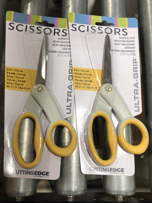 Photo 2 of (2 pack) ECR4Kids Cutting Edge Ultra-Grip 8.5" Precision Stainless Steel Scissors - Heavy Duty for Offices, Home, School - Yellow
