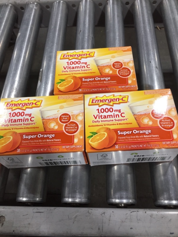 Photo 2 of 3pk | Emergen-C Vitamin C Fizzy Drink Mix Super Orange - 1000 mg - 30 Packets
