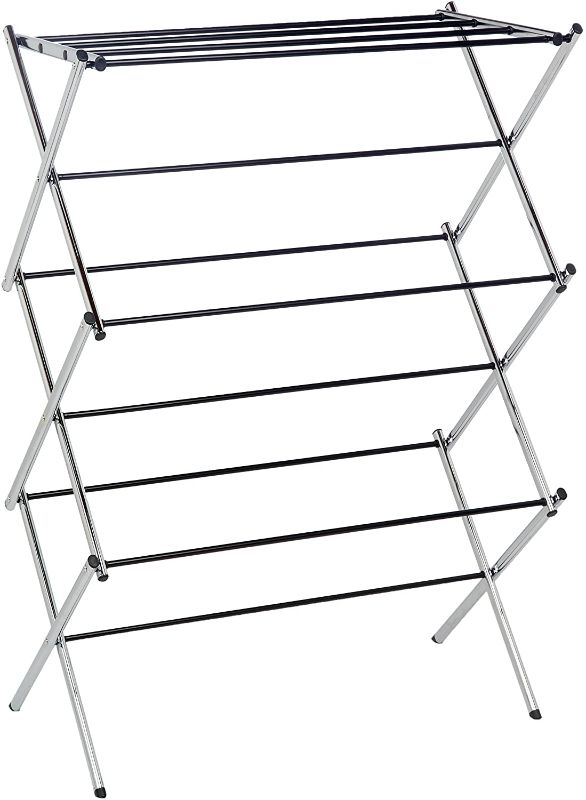 Photo 1 of Amazon Basics Foldable Laundry Rack for Air Drying Clothing - 41.8 x 29.5 x 14.5, Chrome
