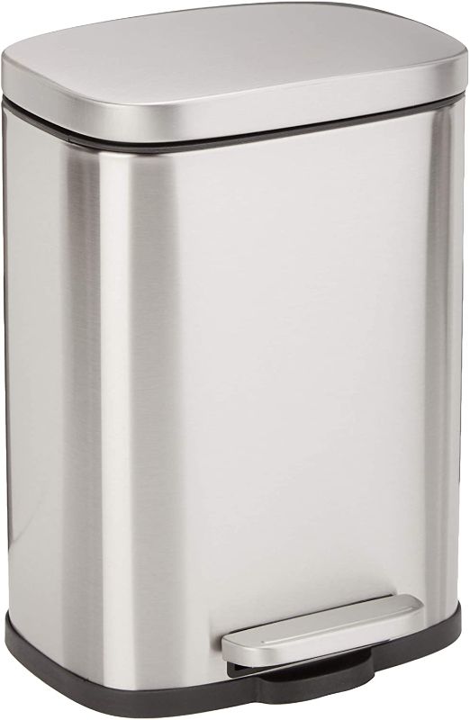 Photo 1 of Amazon Basics 5 Liter / 1.3 Gallon Soft-Close, Smudge Resistant Trash Can with Foot Pedal - Brushed Stainless Steel, Satin Nickel Finish
