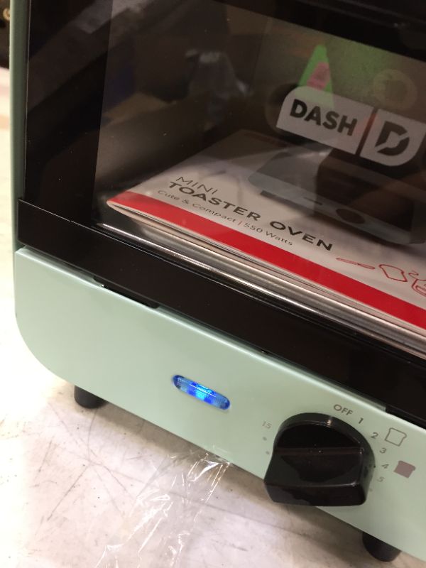 Photo 1 of Dash Mini Toaster Oven Cooker for Bread, Bagels, Cookies, Pizza, Paninis & More with Baking Tray, Rack, Auto Shut Off Feature - Aqua
