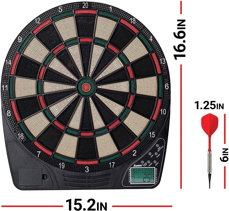 Photo 1 of Franklin Sports Electronic Dart Board Sets - Soft Tip Electric Dartboard with Digital Scoreboard - Adults + Kids Set - (6) Darts Included
