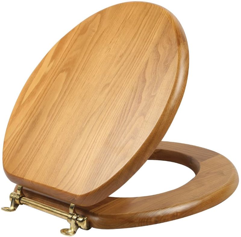 Photo 1 of Design House 561241 Dalton Round Toilet Seat, Concealed Screws, Honey Oak Finish, One Size
