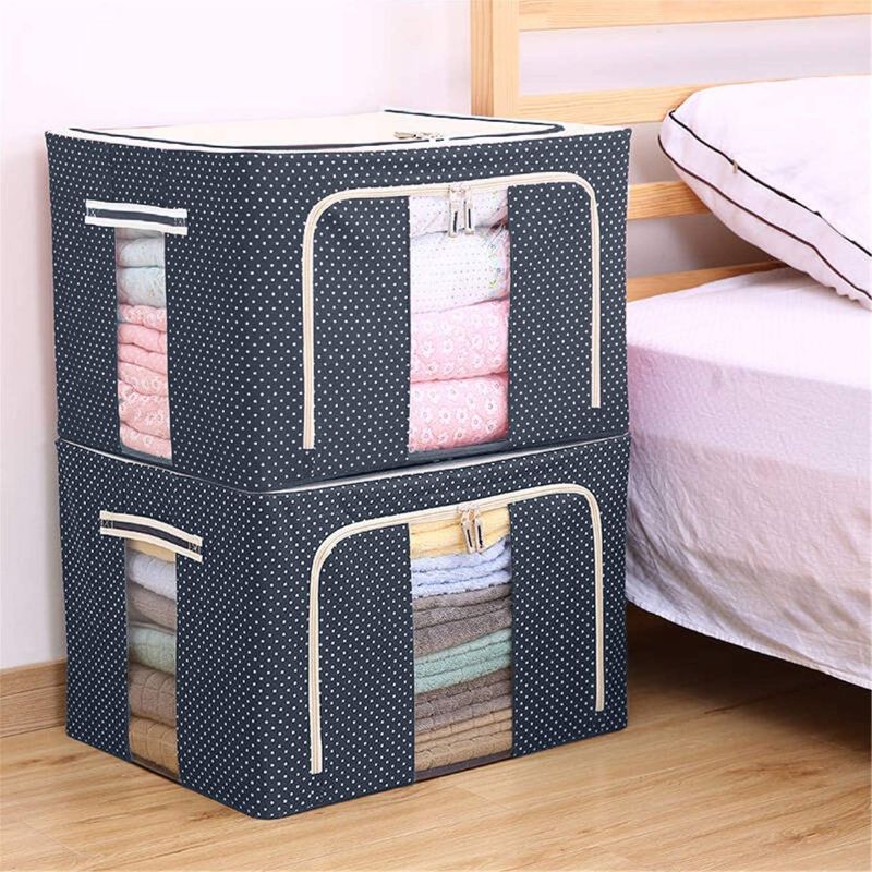 Photo 1 of Eastjing Storage Bins Boxes, Foldable Stackable Container Organizer Metal Frame Basket Set with Large Clear Window & Carry Handles for Bedding,Clothes,Closets, Bedrooms (2 Pack)
