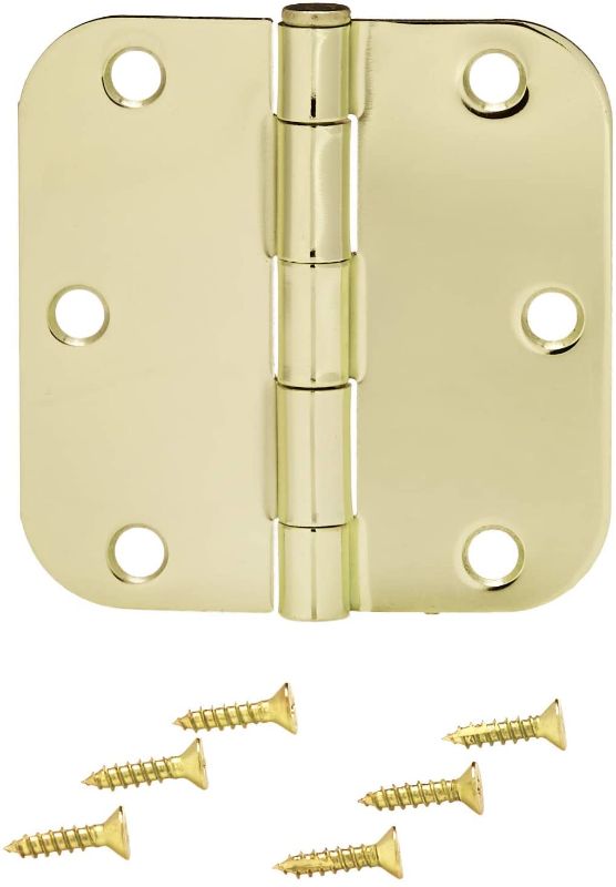 Photo 1 of Amazon Basics Rounded 3.5 Inch x 3.5 Inch Door Hinges, 18 Pack, Polished Brass


