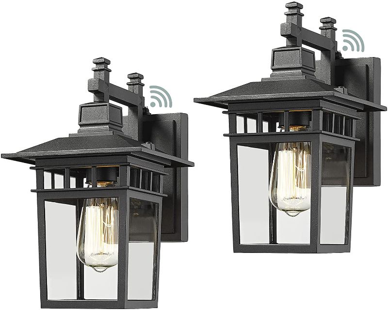 Photo 1 of Beionxii Outdoor Wall Mount Light Fixtures, Dusk to Dawn Exterior Wall Sconce, Cast Aluminum Housing with Tempered Glass, Textured Black Finish, Set of 2 - DM9244W-TBK
