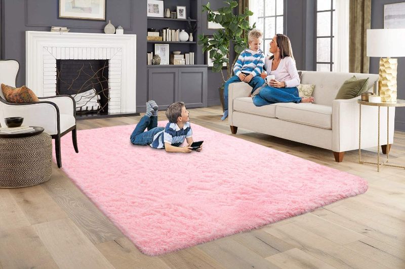 Photo 1 of ACTCUT Ultra Soft Indoor Modern Area Rugs Fluffy Living Room Carpets for Children Bedroom Home Decor Nursery Rug 5.3' x 7.3', Pink
