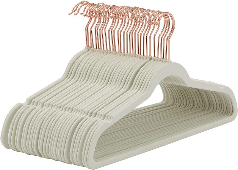 Photo 1 of Amazon Basics Slim, Velvet, Non-Slip Suit Clothes Hangers, Ivory/Rose Gold - Pack of 30
