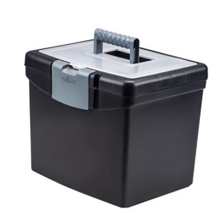 Photo 1 of Storex Portable File Box with Large Organizer Lid, 13 1/4 x 10 7/8 x 11, Black
