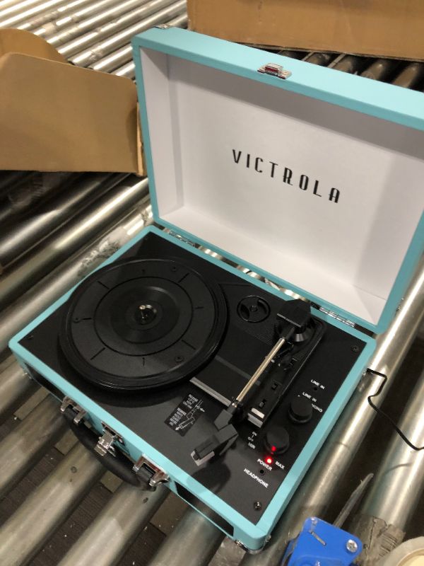 Photo 2 of Victrola Vintage 3-Speed Bluetooth Portable Suitcase Record Player with Built-in Speakers | Upgraded Turntable Audio Sound| Includes Extra Stylus | Aqua Turquoise (VSC-550BT-TU)
