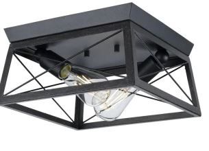 Photo 1 of Briarwood 2-Light Cerused Black Gold Trim Farmhouse Flush Mount Ceiling Light
