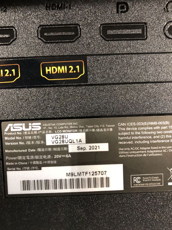 Photo 1 of ASUS TUF Gaming 28” 4K 144HZ DSC HDMI 2.1 Gaming Monitor (VG28UQL1A) - UHD (3840 x 2160), Fast IPS, 1ms, Extreme Low Motion Blur Sync, G-SYNC Compatible, FreeSync Premium, Eye Care, DCI-P3 90%
