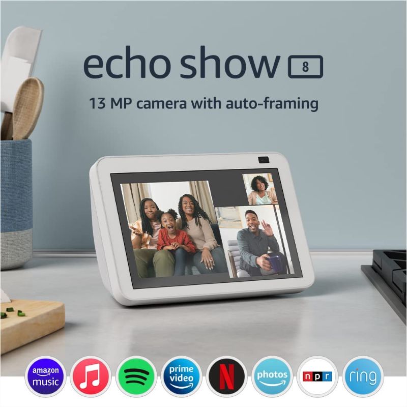 Photo 1 of Echo Show 8 (2nd Gen, 2021 release) | HD smart display with Alexa and 13 MP camera | Glacier White
