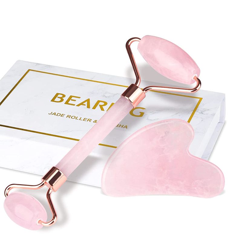 Photo 1 of Jade Roller & Gua Sha Set, BearKig Jade Roller for Face, Anti-Aging Rose Quartz Face Roller for Skin Care, Beauty Facial Roller Massager Tools for Face, Eye, Neck, Reduce Wrinkle & Dark Circle
