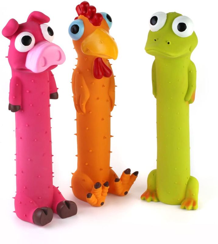 Photo 1 of Chiwava 3 Pack 9" Squeaky Latex Dog Toys Standing Stick Animal Puppy Fetch Interactive Play for Small Medium Dogs
