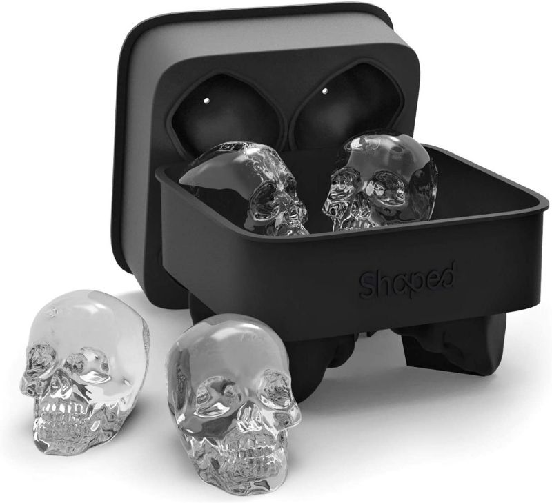 Photo 1 of 3D Skull Ice Mold Tray, Super Flexible High Grade Silicone Ice Cube Molds for Whiskey, Cocktails, Beverages, Iced Tea & Coffee (Skull)
