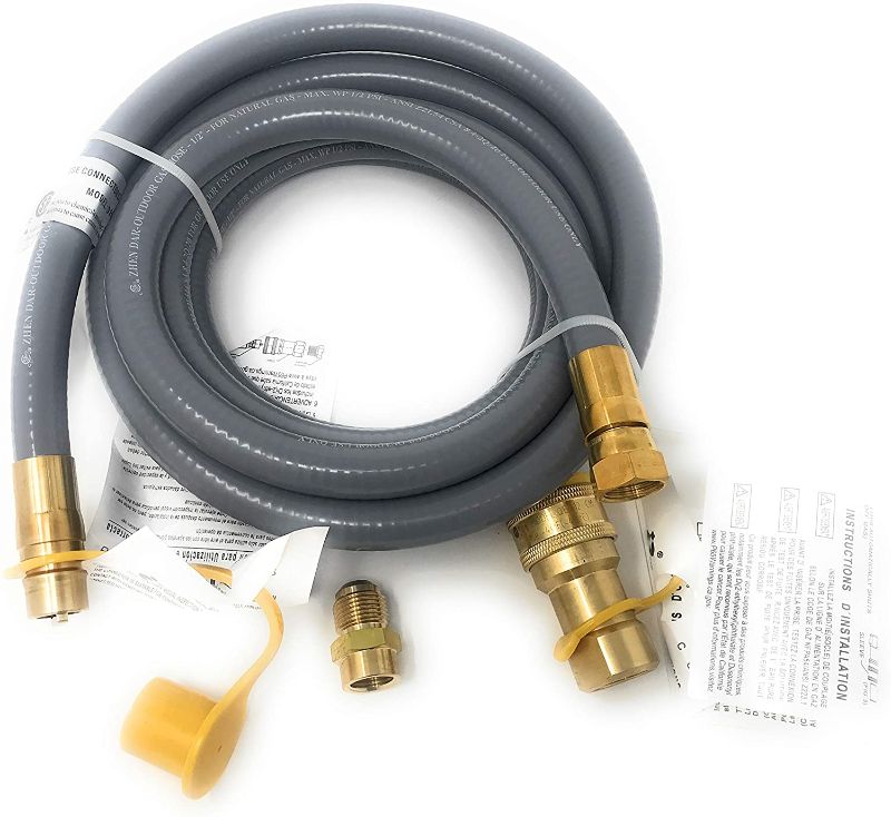 Photo 1 of 12 Feet 1/2" QDD+NG 144" Hose Natural Gas and Propane Conversion Kit [2585] 1/2" Quick Disconnect Low Pressure Hose Assembly for Outdoor Use Grill Griddle Smoker Fire Pit Pizza Oven Generator Heater
