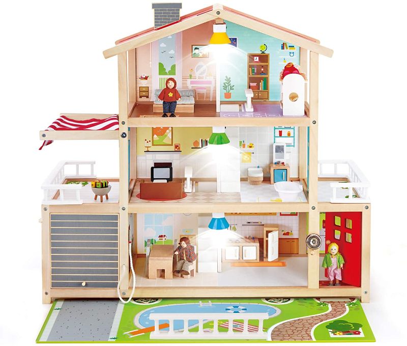 Photo 1 of Hape Doll Family Mansion| Award Winning 10 Bedroom Doll House, Wooden Play Mansion with Accessories for Ages 3+ Years Multicolor, L: 31.6, W: 11.4, H: 28.4 inch
