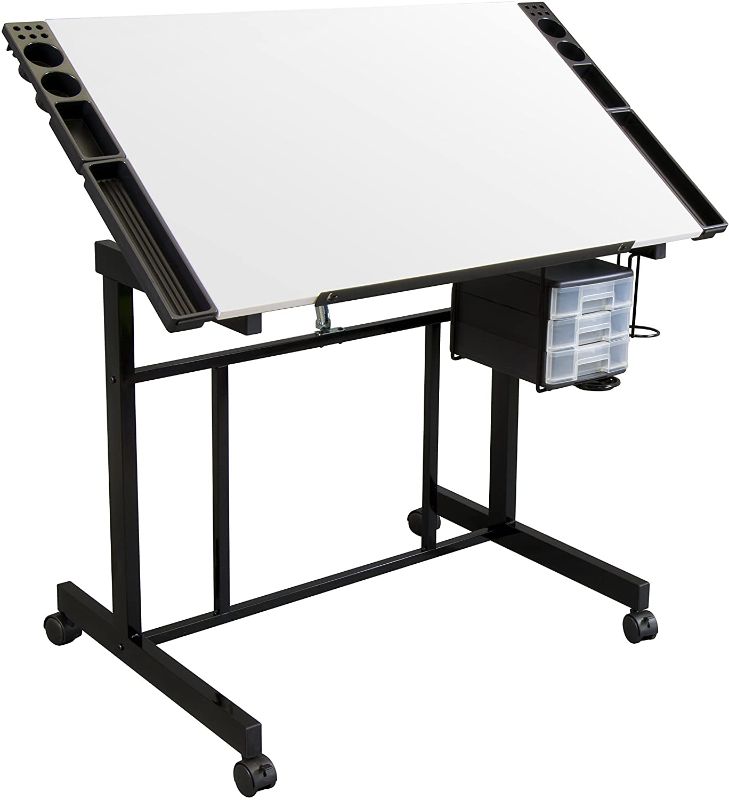 Photo 1 of PARTS! Studio Designs Deluxe Craft Station, Top Adjustable Drafting Table Craft Table Drawing Desk Hobby Table Writing Desk Studio Desk with Drawers, 36''W x 24''D, Black/White
