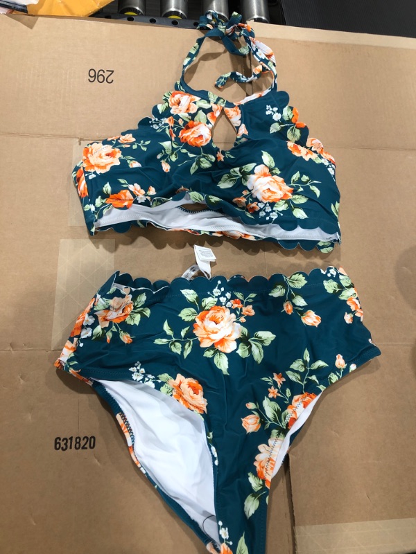 Photo 2 of  Teal Floral Scalloped Bikini size L
