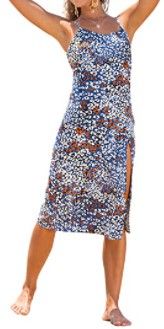 Photo 1 of CUPSHE Women's Leopard Split Side Knee Length Sleeveless Strap Dress size L
