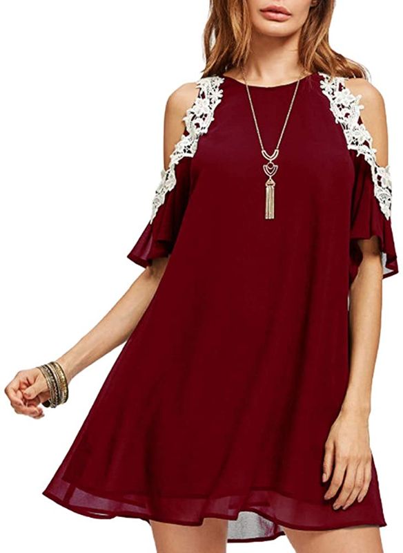 Photo 1 of Aofur Summer Chiffon Lace Dress Ladies 2018 Cold Sleeve Casual Plus Size XXL