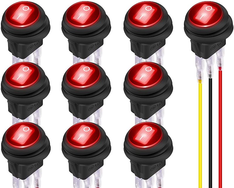 Photo 1 of DaierTek Red LED 12 Volt Rocker Switch Waterproof Round Rocker Toggle Switch 12V Lighted ON OFF 3 Pin SPST for Car Automotive Marine Boat -10Pack