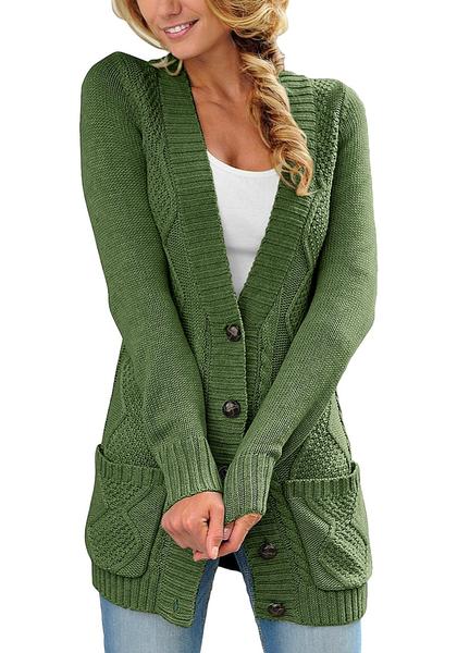 Photo 1 of Womens Sweater Cardigan Open Front Coat Cable Knit Buttons Pocket Outwear-- Size Medium