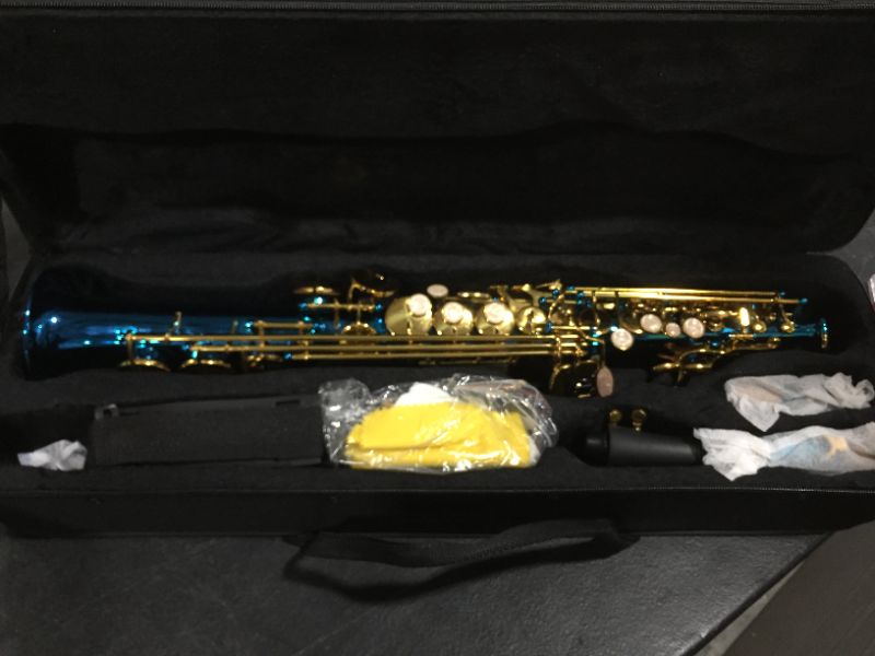 Photo 2 of 300-SB-SEA BLUE/GOLD Keys Bb STRAIGHT SOPRANO Saxophone Sax Lazarro
