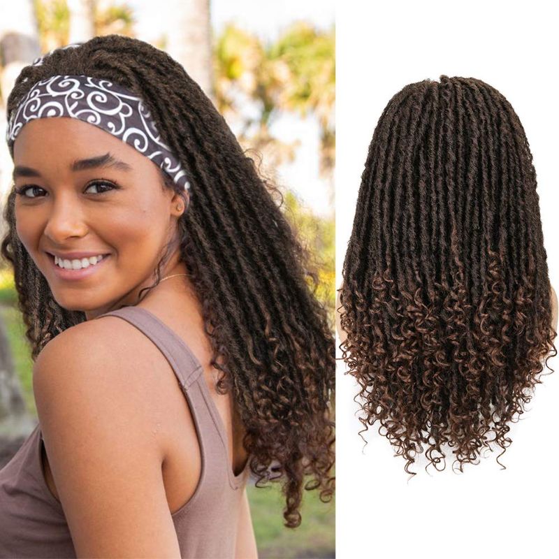 Photo 1 of Headband Wigs Dreadlock Wig Turban Wig Braided Twist Wigs Hand Braided Curl Synthetic Party Cosplay Half Wigs for Black Women Mixed Brown 20"