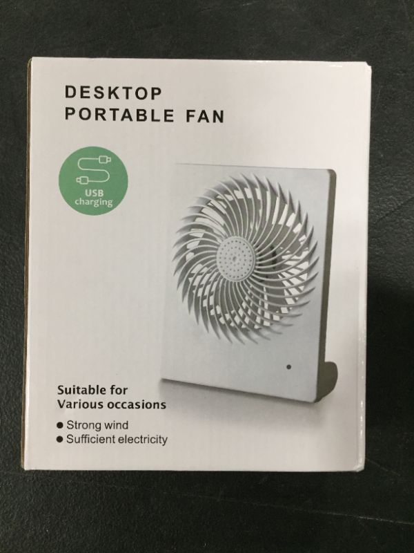 Photo 1 of Desk Fan Battery Operated Fan Rechargeable 180°Tilt Folding Personal Fan Ultra Quiet Small Portable Fan 3 Speed Adjustable Strong Wind USB Fan For Office Bedroom Home Desktop Camping, White