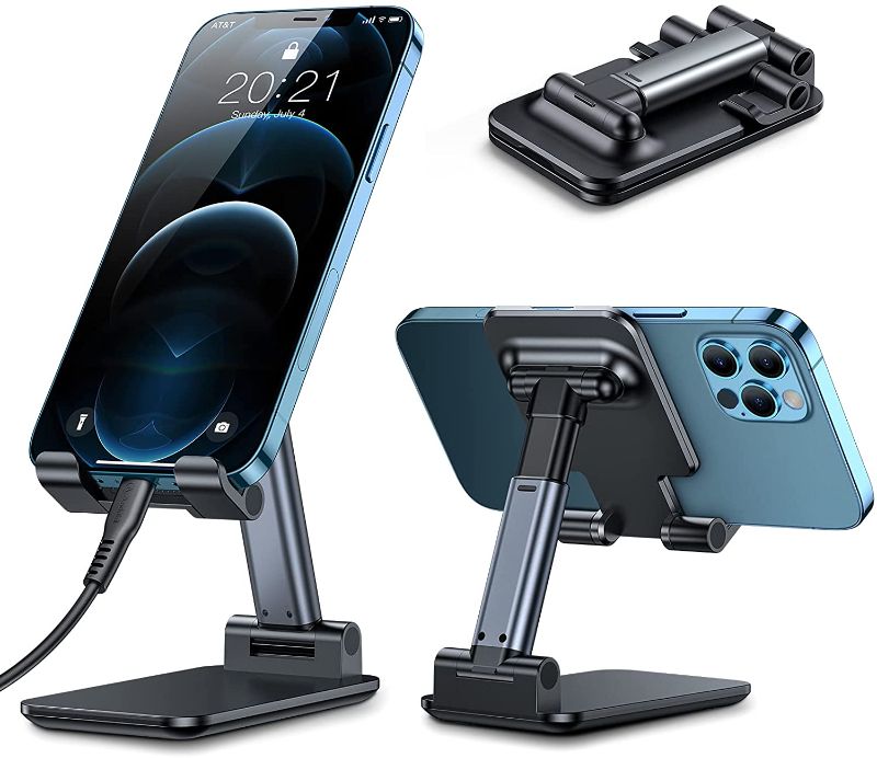 Photo 1 of  andobil Cell Phone Stand for Desk [Full Foldable & Adjustable] Compatible with iPhone 13 12 Pro Max 11 XR X SE XS Plus 6 6s 7 Samsung Galaxy S21 S20 Note 20 etc Mobile Phone Stand Holder