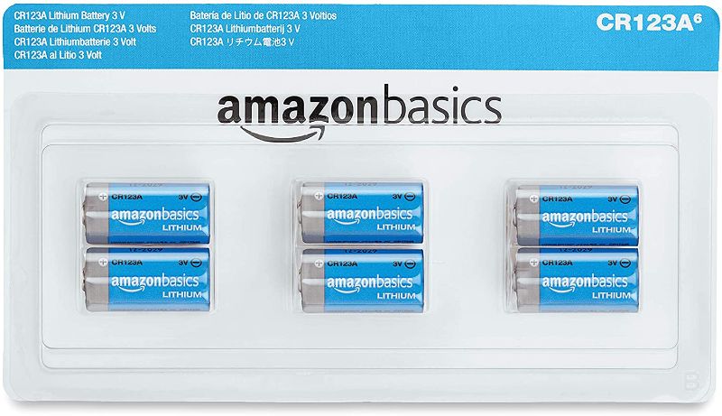 Photo 1 of Amazon Basics 6-Pack Lithium CR123a 3 Volt Battery, 10-Year Shelf Life