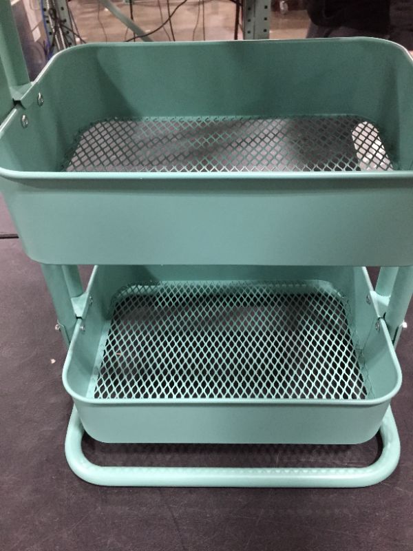 Photo 5 of 3 Tier Rolling Utility Cart with Wheels and Handle Storage Organization Shelves for Kitchen, Bathroom, Office, Library, Coffee Bar Trolley Service Cart, Green
