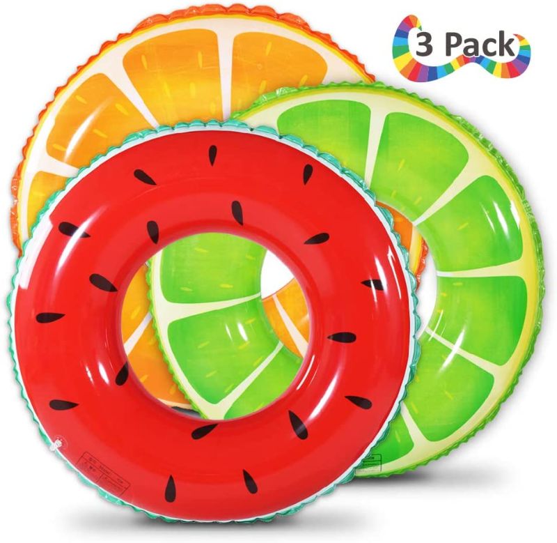 Photo 1 of Fruit Pool Float, Watermelon Orange Lemon Swim Tube Ring, Inflatable Swim Pool Party Inner Tube for Kids, 3 Style Summer Pool Toy for Fun