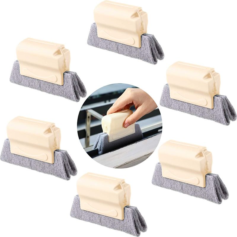 Photo 1 of 10 Pieces Creative Window Groove Cleaning Brush Magic Window Cleaning Brush Hand-held Groove Cleaner Scouring Crevice Brush for Door, Window Slides and Gaps (Beige)