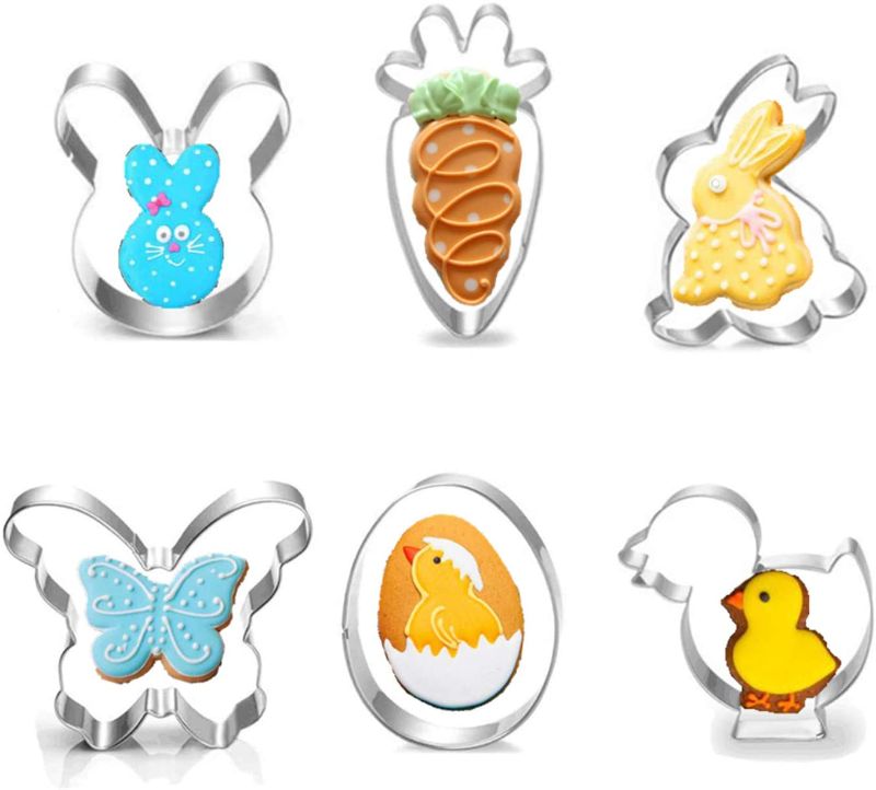 Photo 1 of Easter Cookie Cutter Set, 6Pcs Stainless Steel Cookie Cutter Include- Bunny Face, Chick, Butterfly , Carrot, Bunny, Egg .