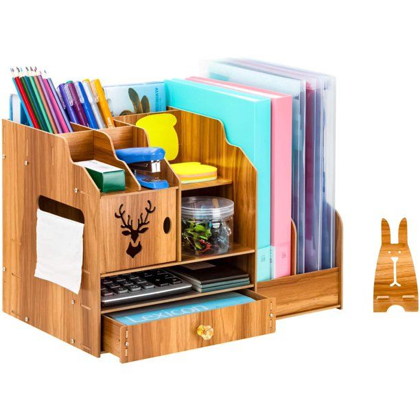 Photo 1 of JARLINK Wooden Desk Organizer, Multi-Functional Desk File Organizer with Drawer, Large Capacity Organizer for Office Home Supplies