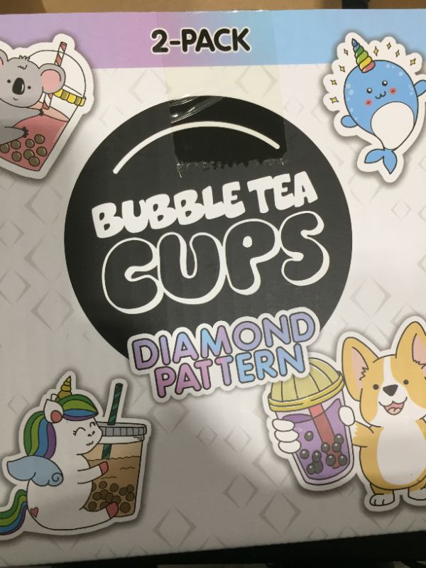 Photo 2 of 2-Pack Reusable Bubble Tea Cup Set – 21oz Diamond-Pattern Glass Boba Tea Cups with Lids & Straws – Bubble Tea Gift Set Includes Recipe Book & Stickers - Reusable Boba Cup for Milk Tea & Smoothie
