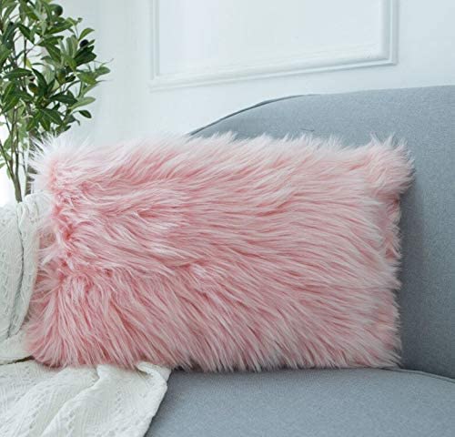 Photo 1 of  Luxury Series Soft Faux Fur Throw Pillow Cover Decorative Square Plush Pillow Case Cushion Cover for Couch Sofa Bed," 12x20 pink