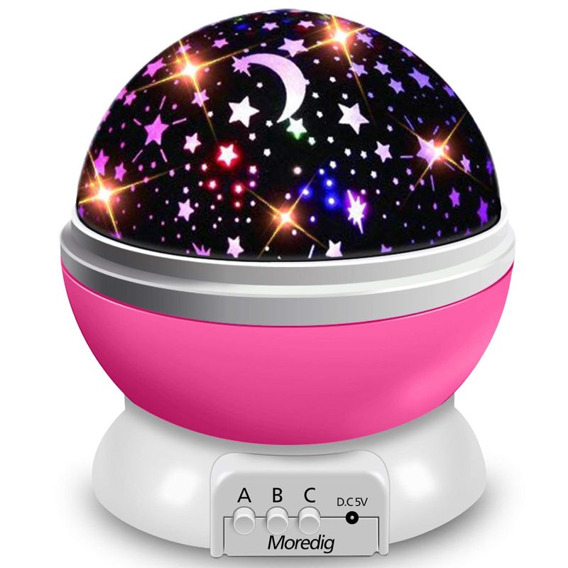 Photo 1 of Moredig Star Projector Night Light, Starry Ceiling Night Light Projector 360 Degree Rotating Light Projector with 8 Color Light Change for Kids Baby - Pink Night Light