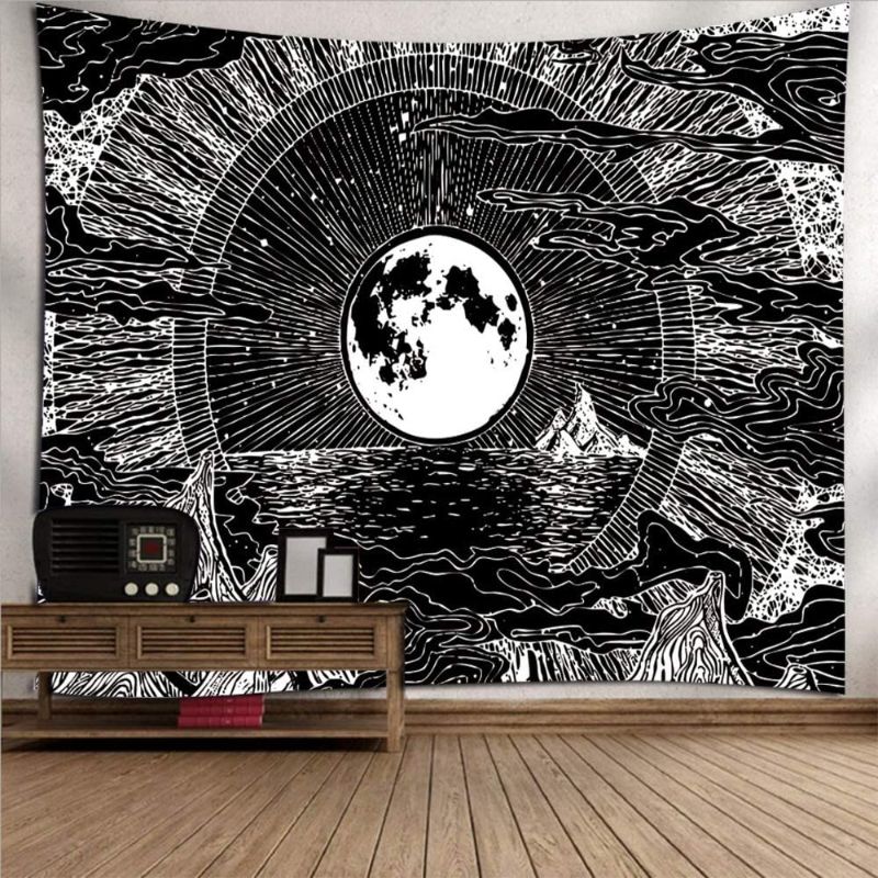 Photo 1 of 2 pack Moon Tapestry,Tapestry Wall Hanging,LingBen Moon and Star Tapestry Psychedelic Mountain Clouds Tapestry Black Tapestry for Bedroom and Living Room Wall Art Decor 60X90INCH 
