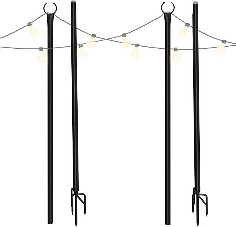 Photo 1 of 2 Styling String Light Pole - Outdoor Metal Poles with Hooks for Hanging String Lights - Garden, Backyard, Patio Lighting Stand for Parties, Wedding