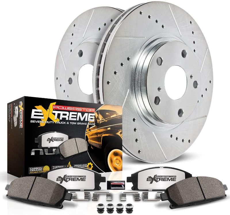 Photo 1 of 2020 Cadillac Escalade Power Stop Z36 Truck & Tow Brake Pads, Front Pads.  Power Stop AR8654XL Brake Disc Brake Rotor Cross-Drilled & Slotted Front and Power Stop AR8654XR Brake Rotor


