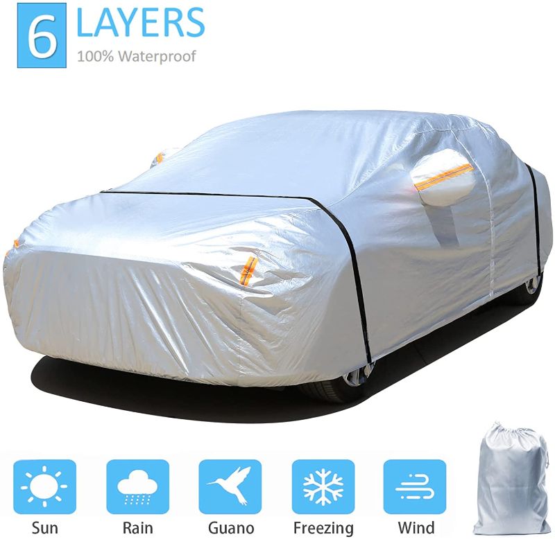 Photo 1 of  6-Layers Car Covers Waterproof All Weather for Automobiles, Full Exterior Outdoor Car Covers Rain Sun UV Protection with Night Reflective, Universal Fit for Sedan
